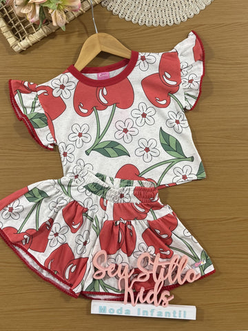 Conjunto Infantil Cinti Verão com Shorts e Blusa Off White Floral