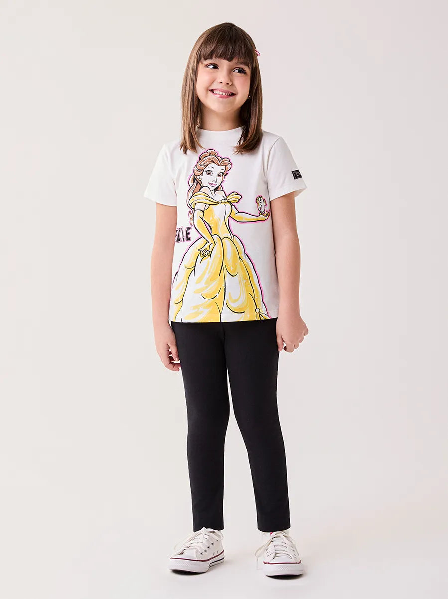 Conjunto Infantil Bimbi Inverno com Calça Preta e Blusa Manga Curta Branca Bela