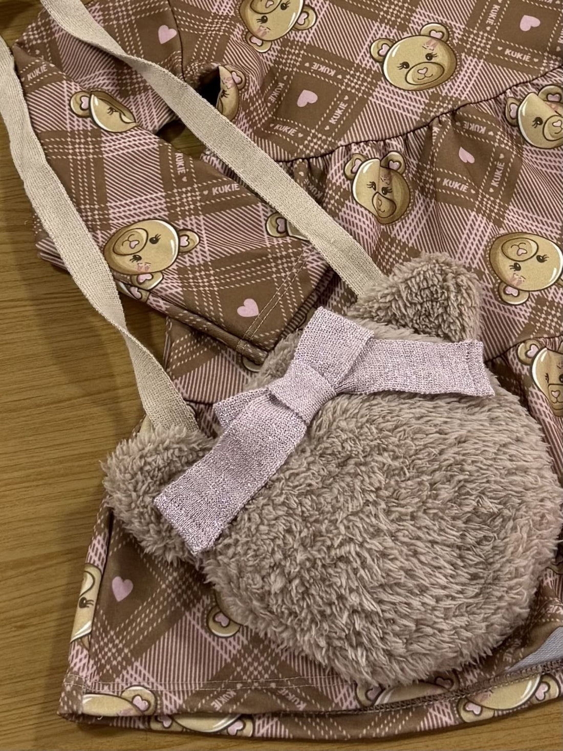 Vestido Infantil Kukiê Inverno Manga Longa Marrom Ursinha com Bolsinha