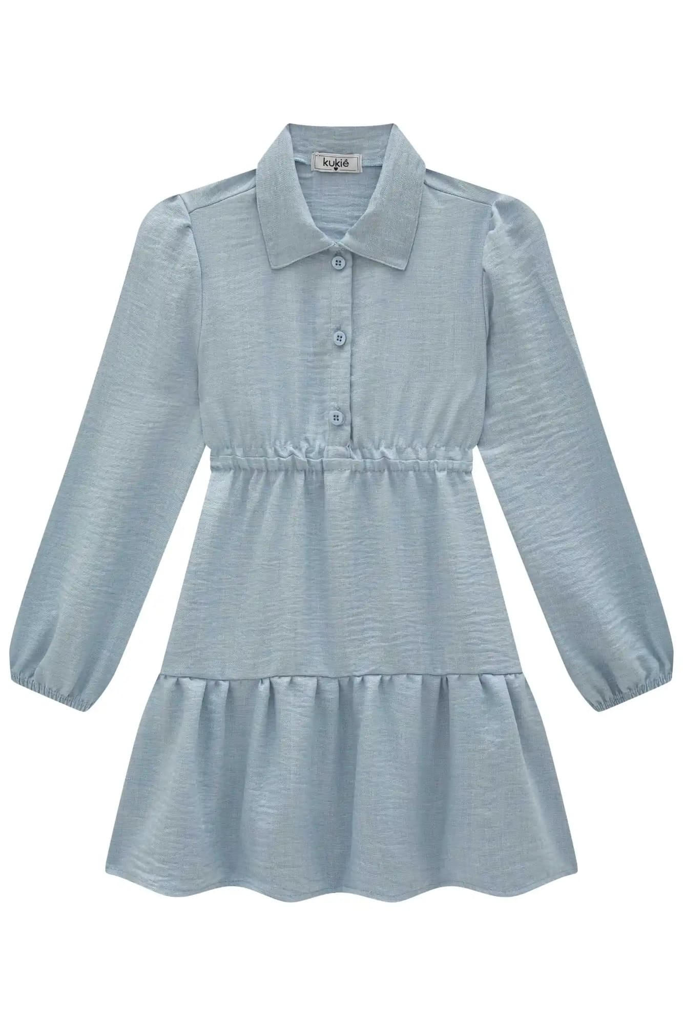 Vestido Infantil Kukiê Inverno  Azul Claro com Colete