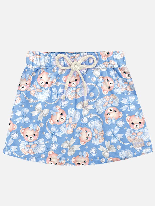 Conjunto Infantil Cinti Verão Shorts Saia Ursinha Blusa Branca