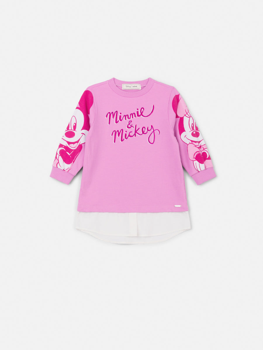 Vestido Infantil Animê Inverno Rosa Minnie e Mickey Disney