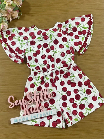 Macaquinho Infantil Animê Verão Off White Cereja