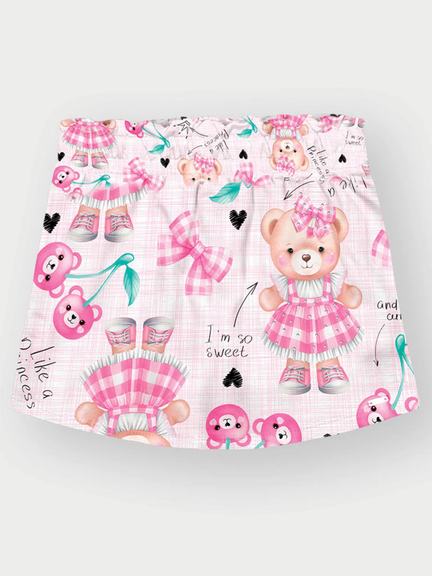 Conjunto Infantil Cinti Verão com Shorts Saia Rosa e Blusa Branca Lacinhos