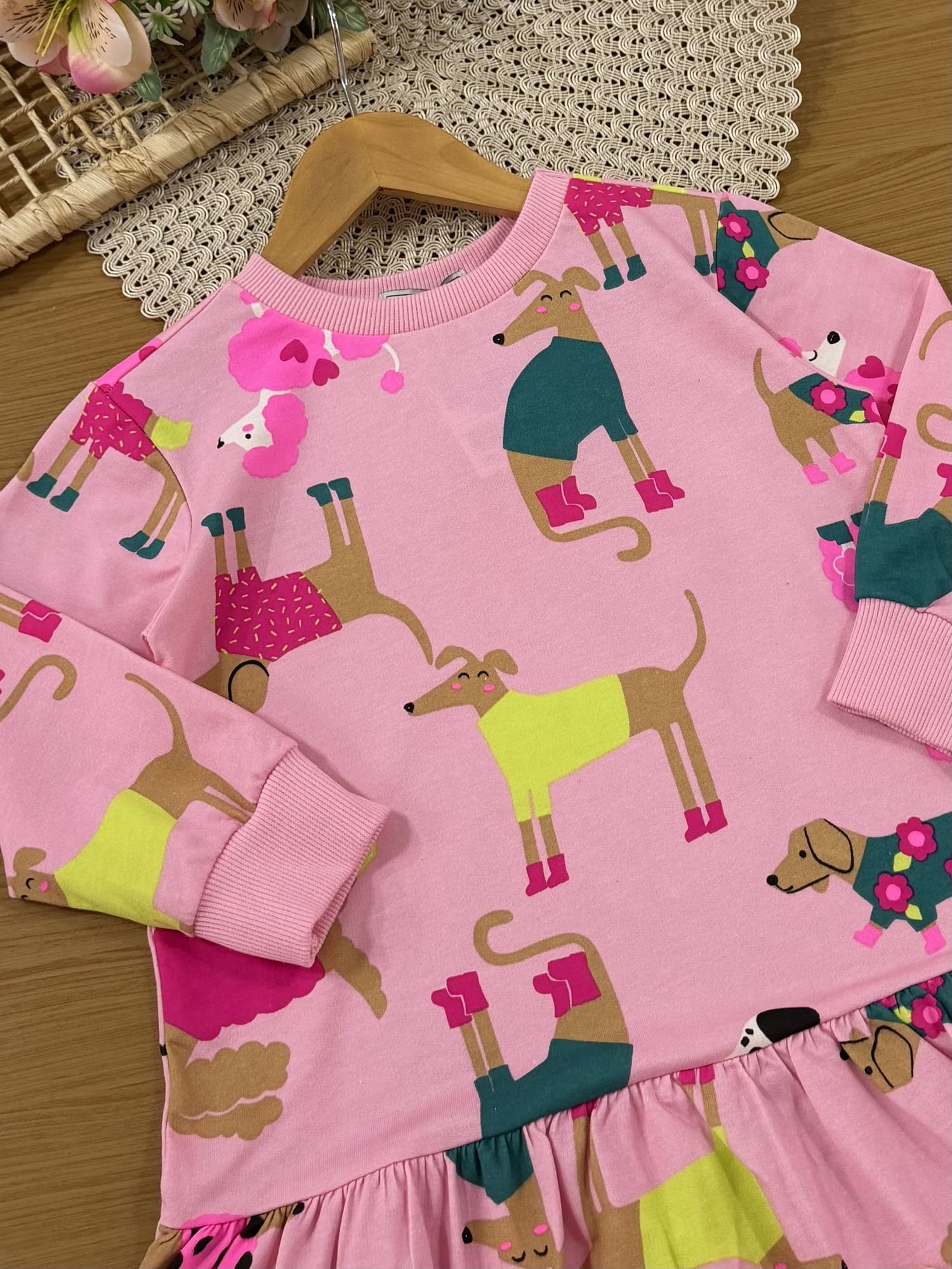 Vestido Infantil Bimbi Inverno Rosa Cachorrinho