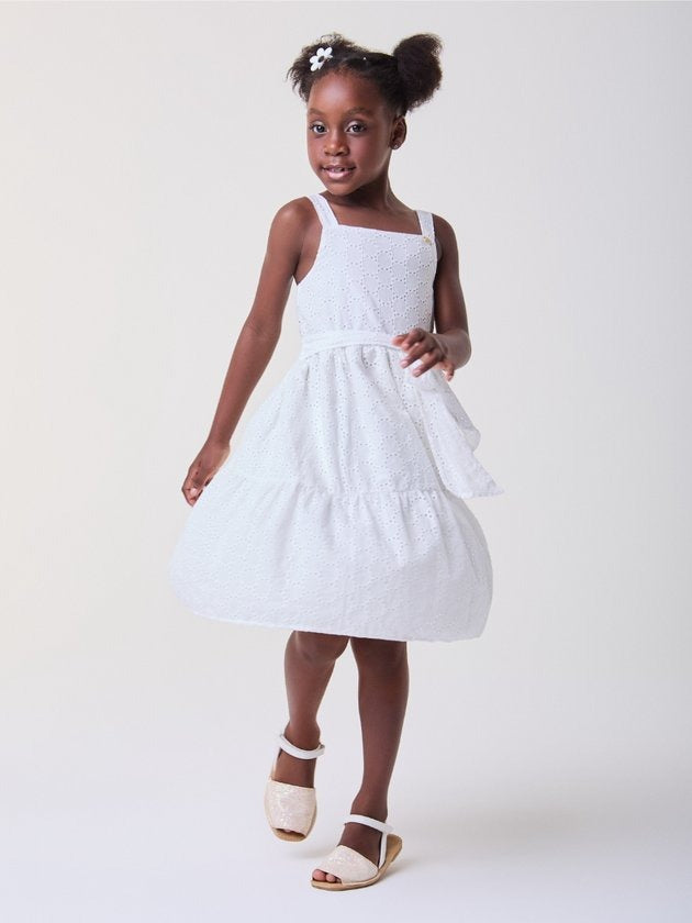 Vestido Infantil Bimbi Verão com Laço em Laise Branco