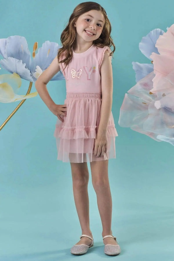 Conjunto Infantil Kukiê Verão com Saia e Blusa Rosa Borboletinha