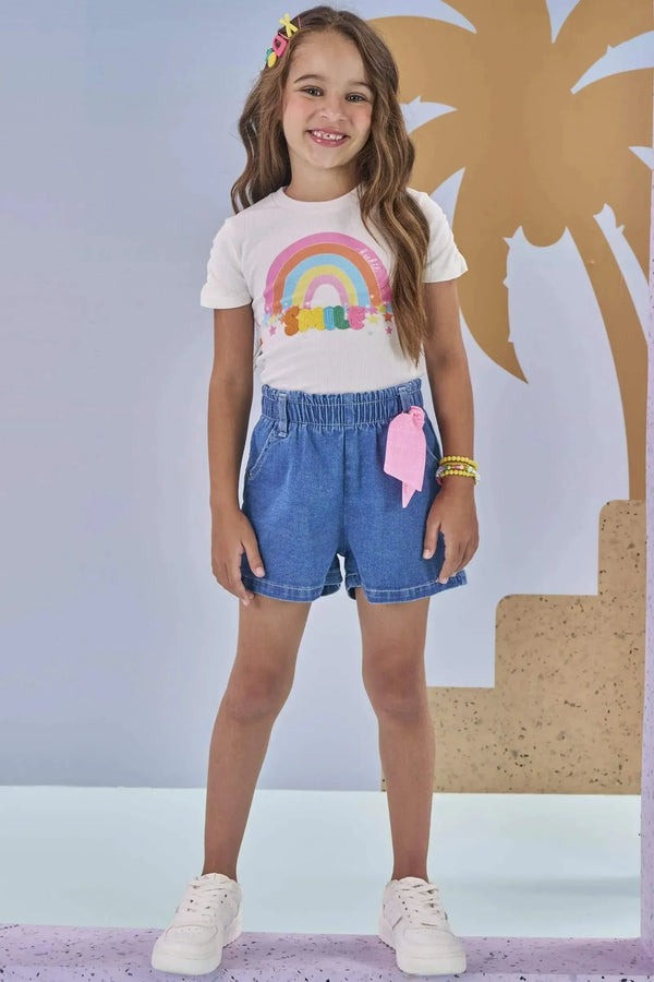 Shorts Infantil Kukiê Verão Jeans com Laço