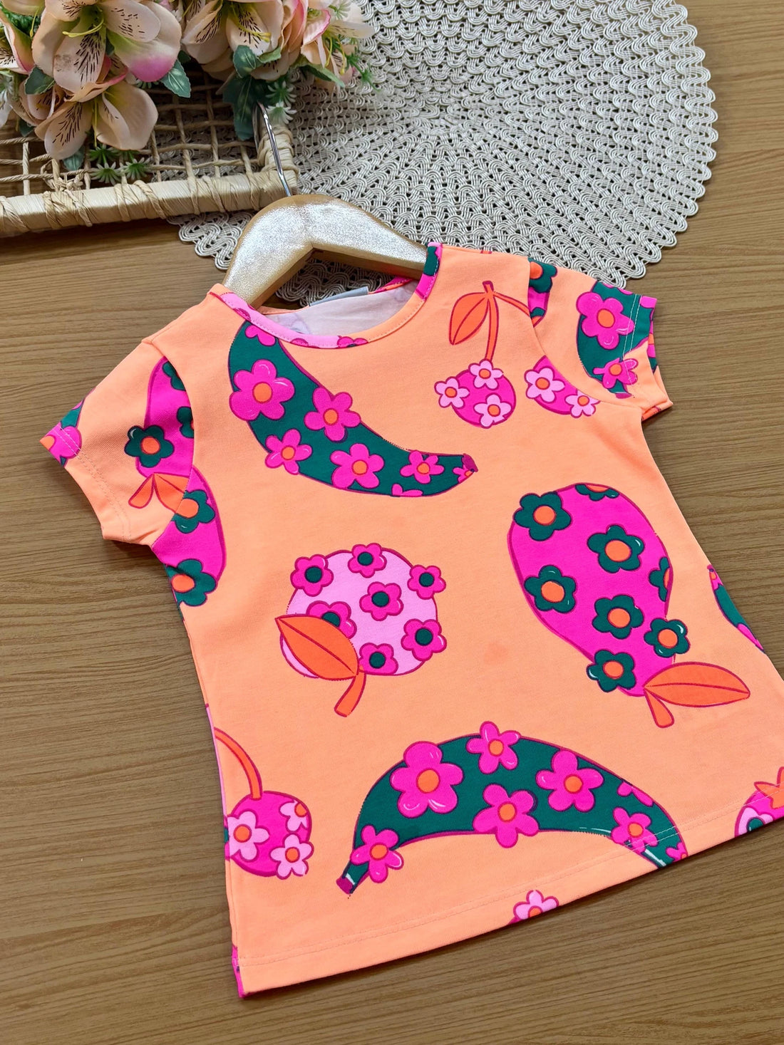 Blusa Infantil Menina Bimbi Laranja Frutinhas Floral
