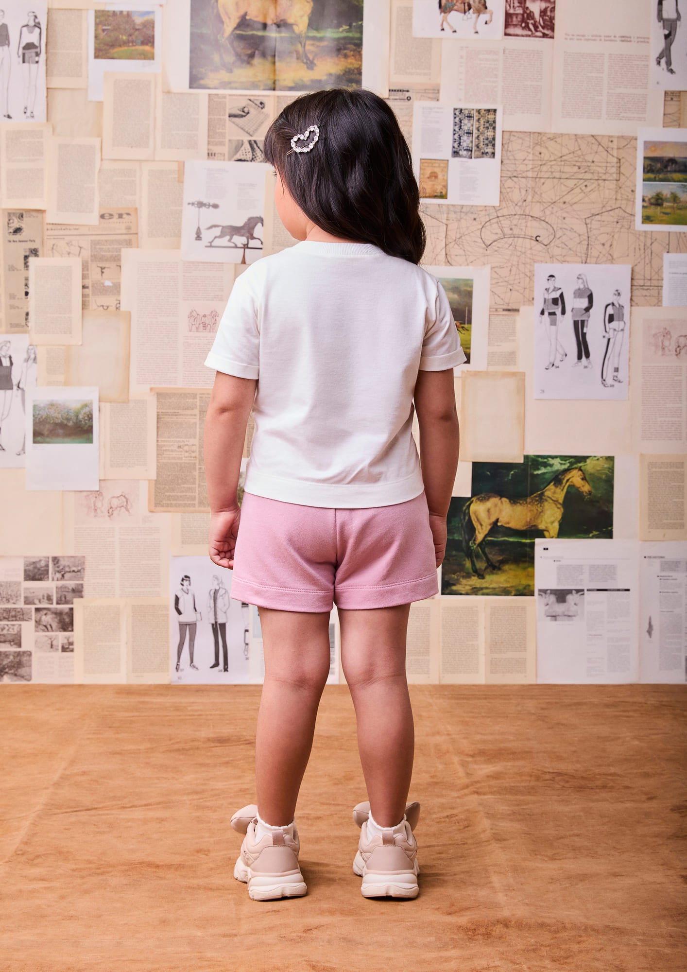 Conjunto Infantil Animê Inverno com Short-Saia Rosa e Blusa Lacinho
