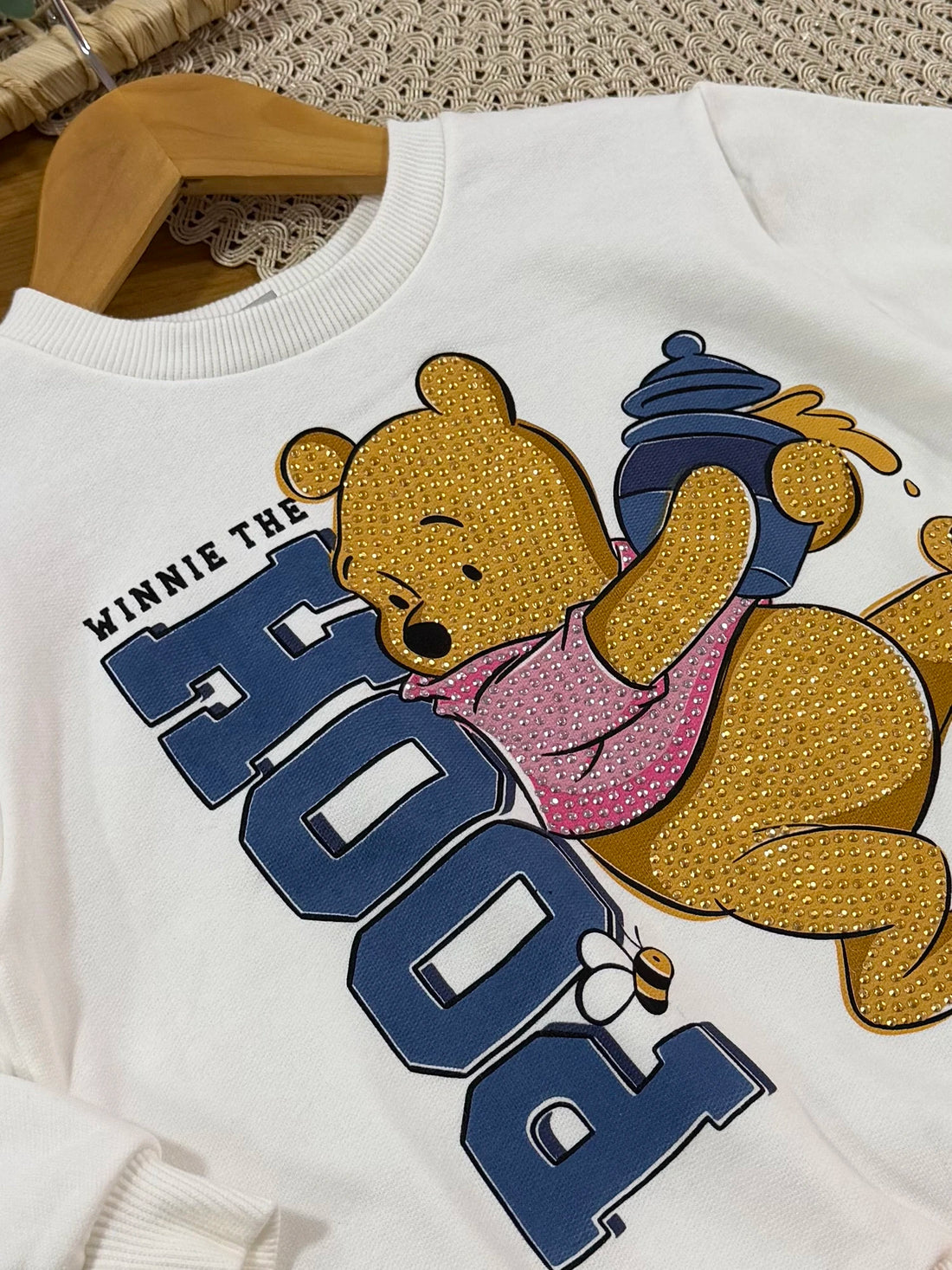 Moletom Infantil Momi Inverno Flanelado Branco Ursinho Pooh com Strass