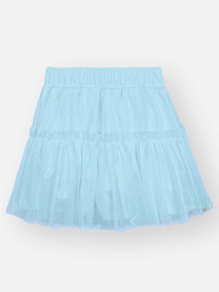 Saia Infantil Cinti Verão Azul em Tule com Brilho