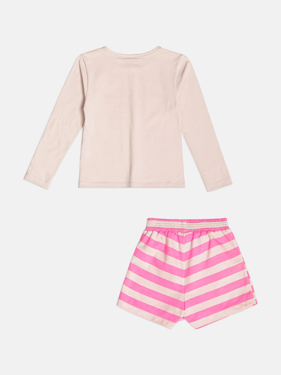 Conjunto Infantil Momi Inverno com Shorts Saia Listrado e Blusa Manga Longa Cerejinha Love