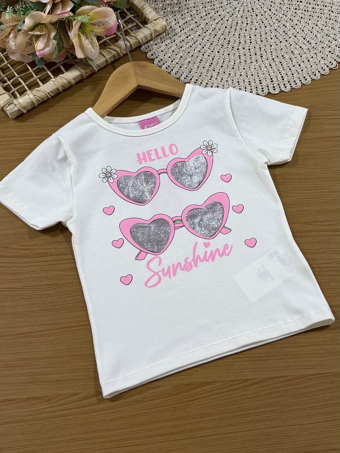Conjunto Infantil Cinti com Shorts Rosa e Blusa Hello Sunshine