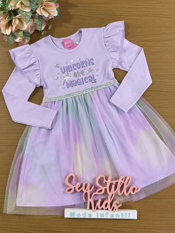 Vestido Infantil Cinti Inverno Lilás Com Tule Colors