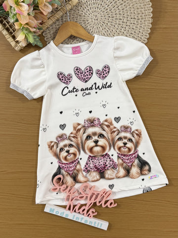 Vestido Infantil Cinti Verão Branco Cachorrinhas