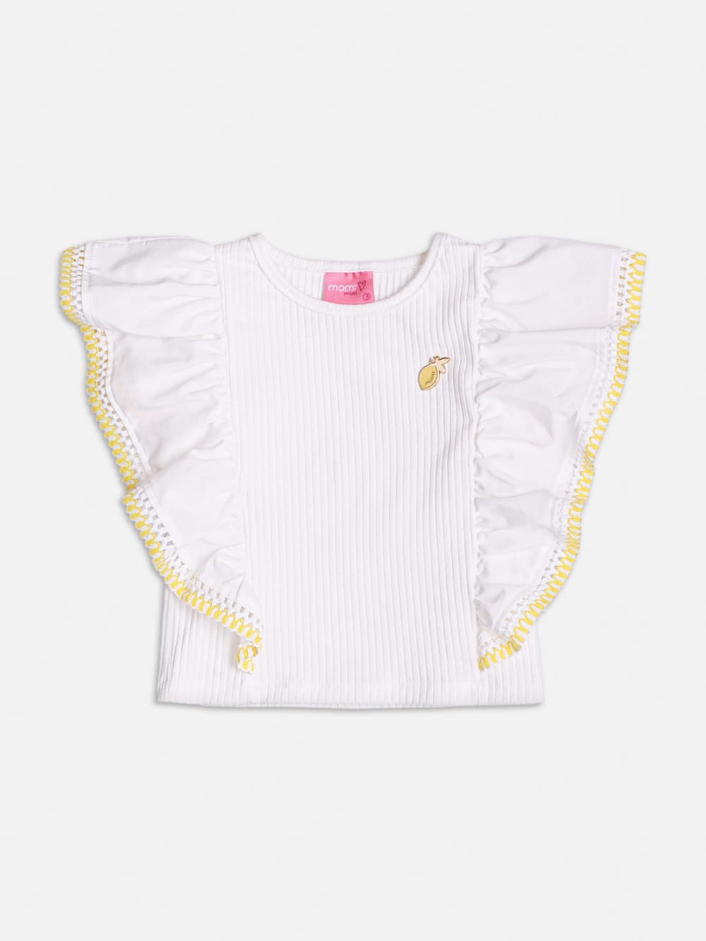 Blusa Infantil Momi Verão Canelada Com Babados Off White