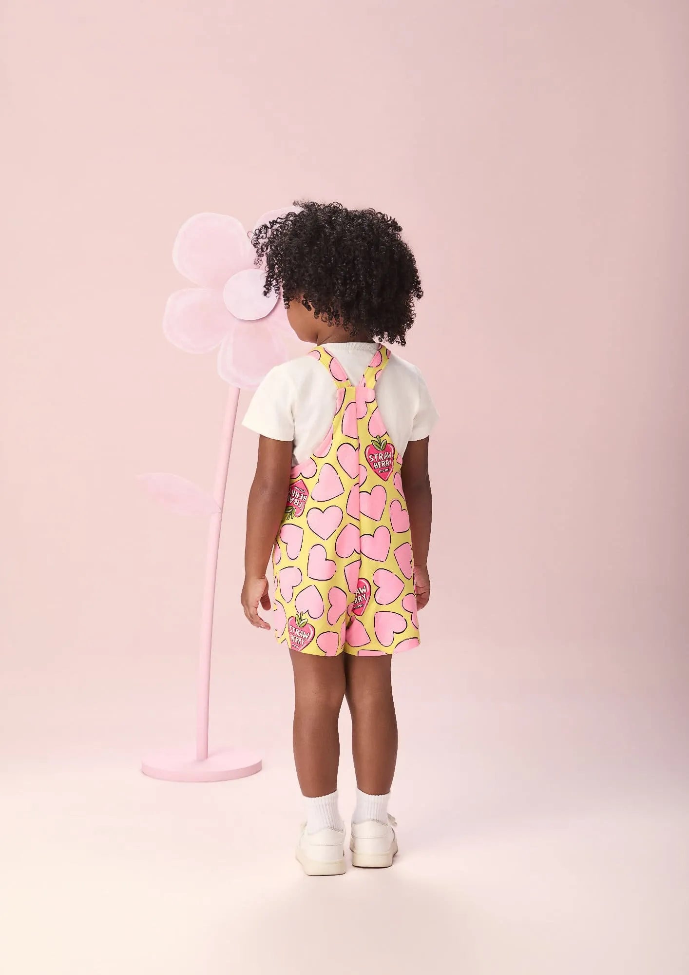 Jardineira Infantil Menina Momi Amarela Corações