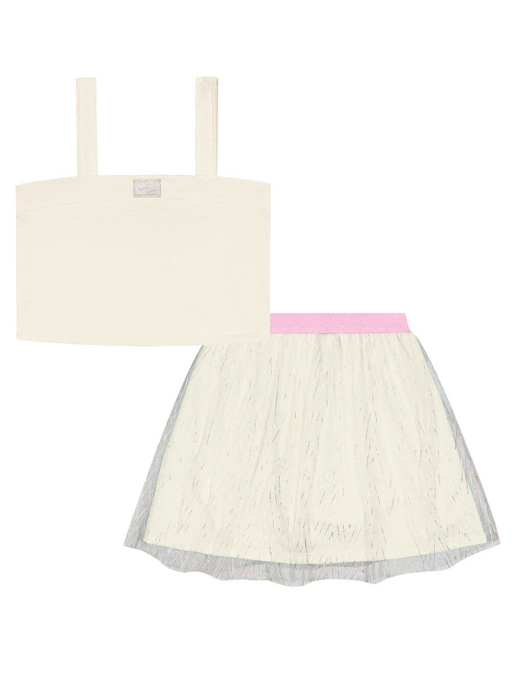 Conjunto Infantil Cinti Verão Saia Tule e Cropped Off White