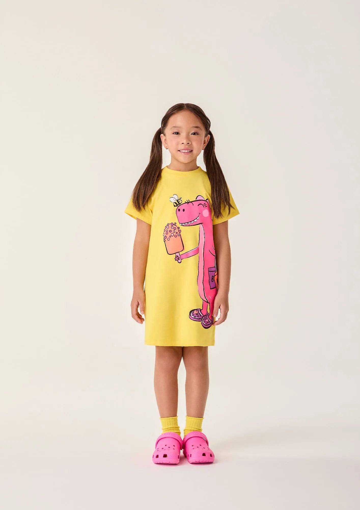 Vestido Infantil Bimbi Amarelo Dinossaurinha