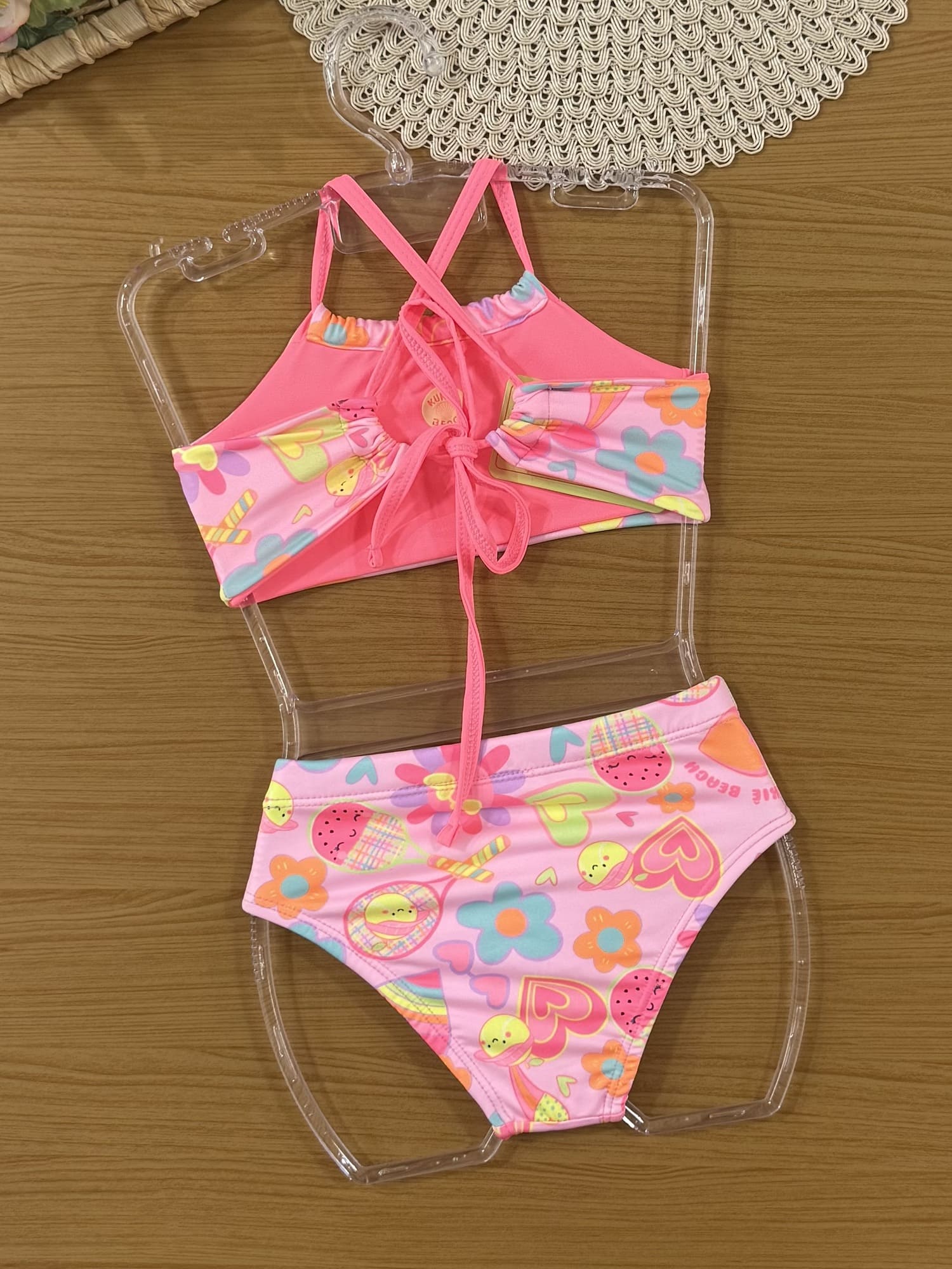 Biquíni Infantil Kukie Verão Rosa Bolinha de Tênis