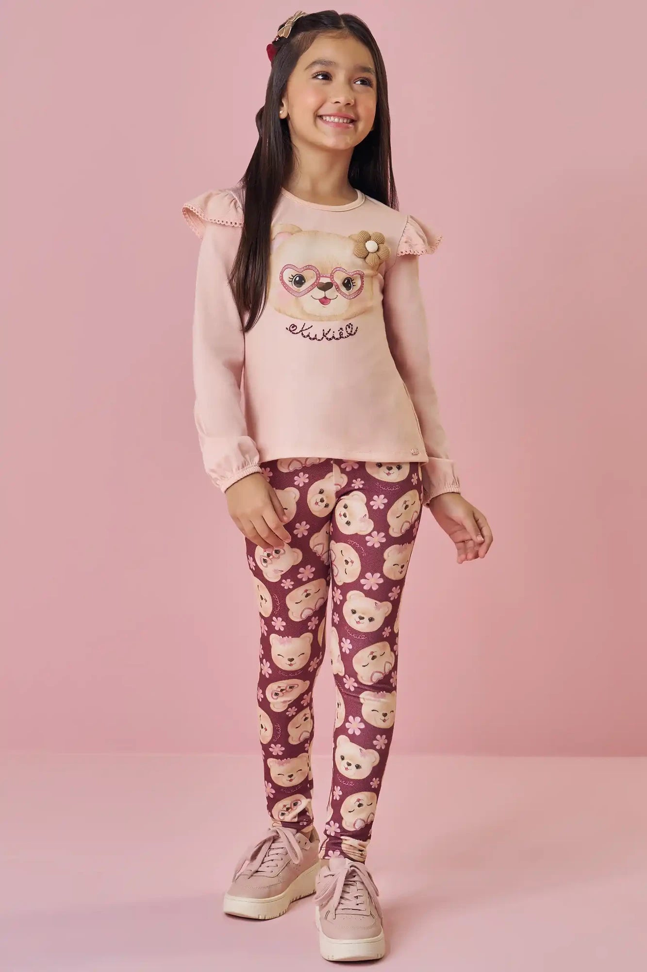 Conjunto Infantil Kukiê Inverno com Shorts e Blusa Manga Longa Ursinha