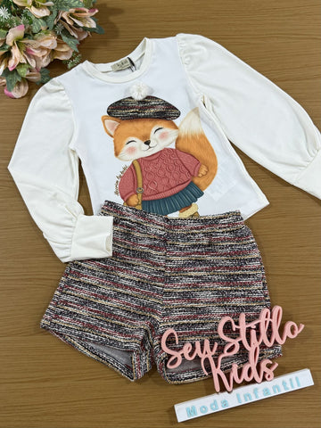 Conjunto Infantil Kukiê Alecrim Inverno com Shorts e Blusa Manga Longa Raposinha