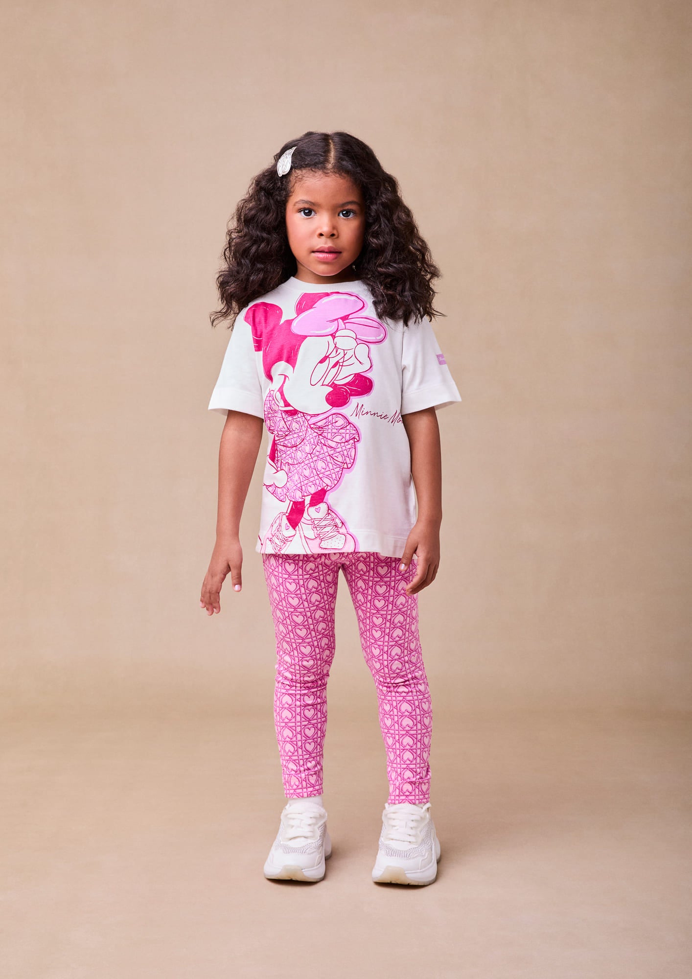 Conjunto Infantil Animê Inverno com Calça Rosa e Blusa Branca Minnie Mouse Disney