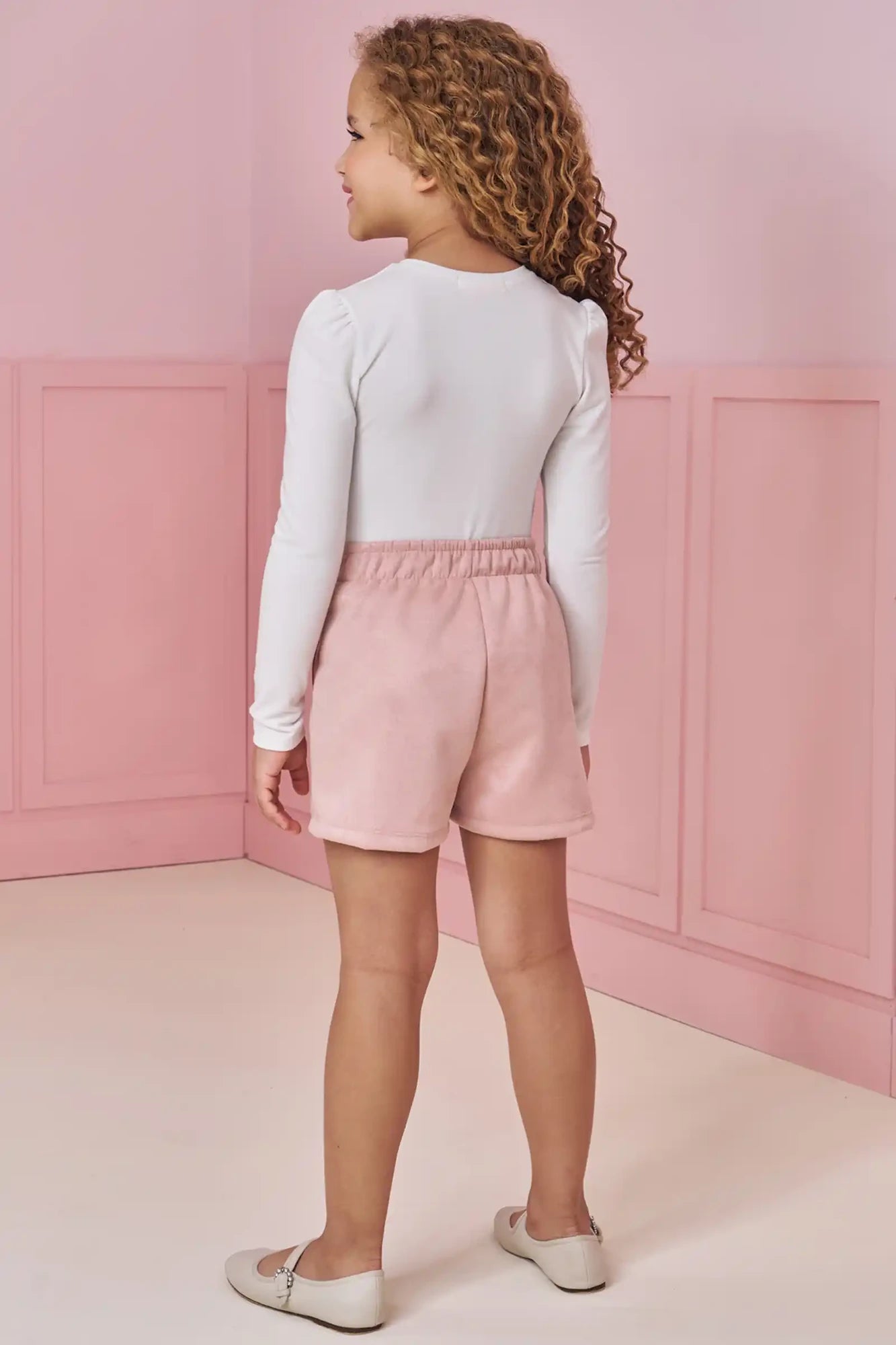 Conjunto Infantil Kukiê Inverno com Shorts Rosa e Blusa Manga Longa Cachorrinha Lacinho