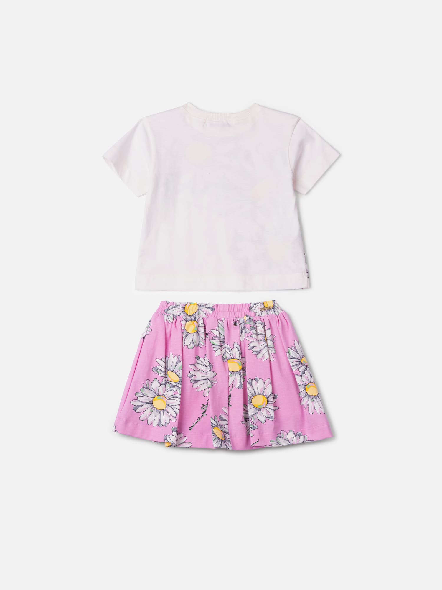 Conjunto Infantil Animê Verão com Saia Rosa e Blusa Branca Floral