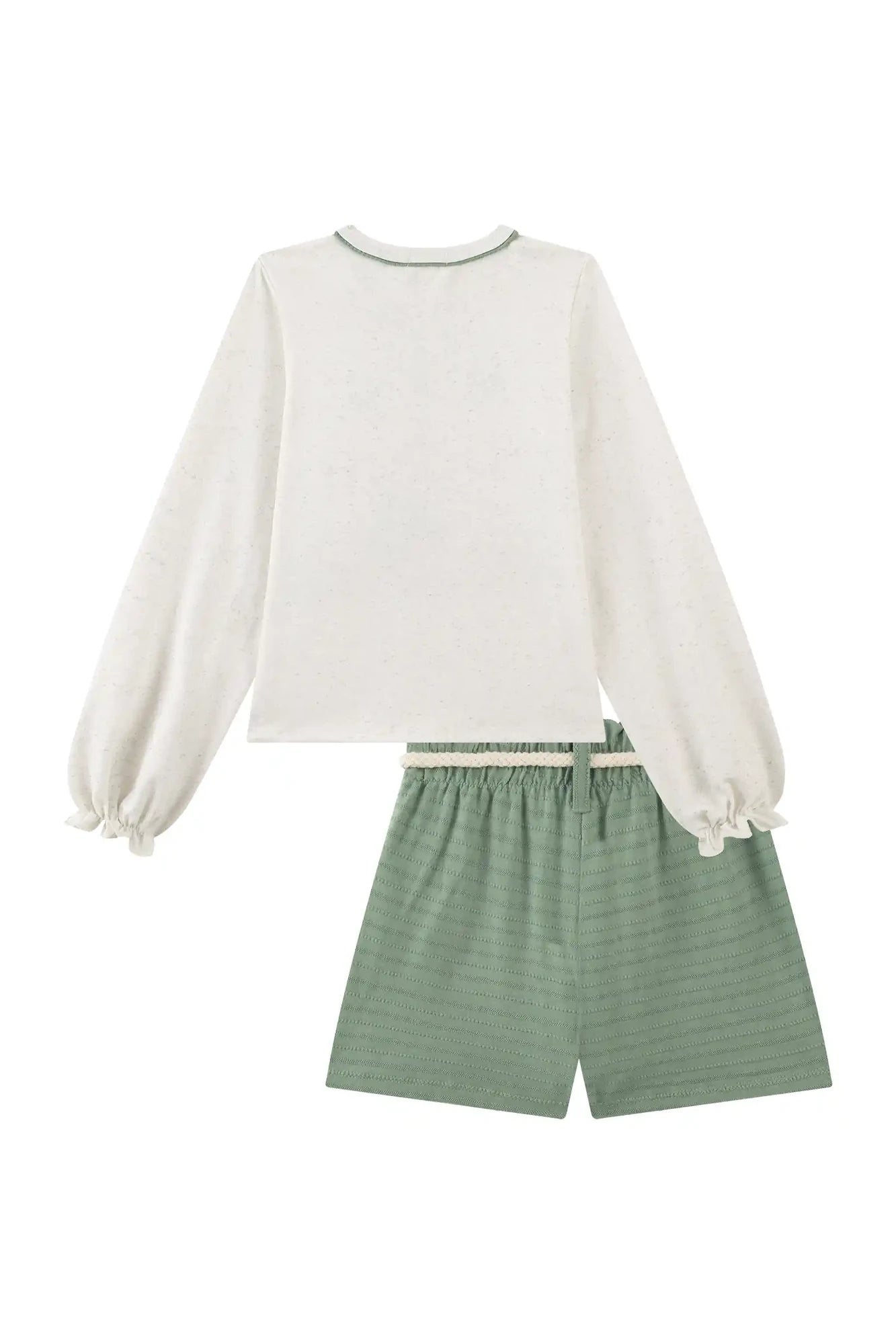 Conjunto Infantil Kukiê Inverno com Shorts Verde e Blusa Manga Longa Happy