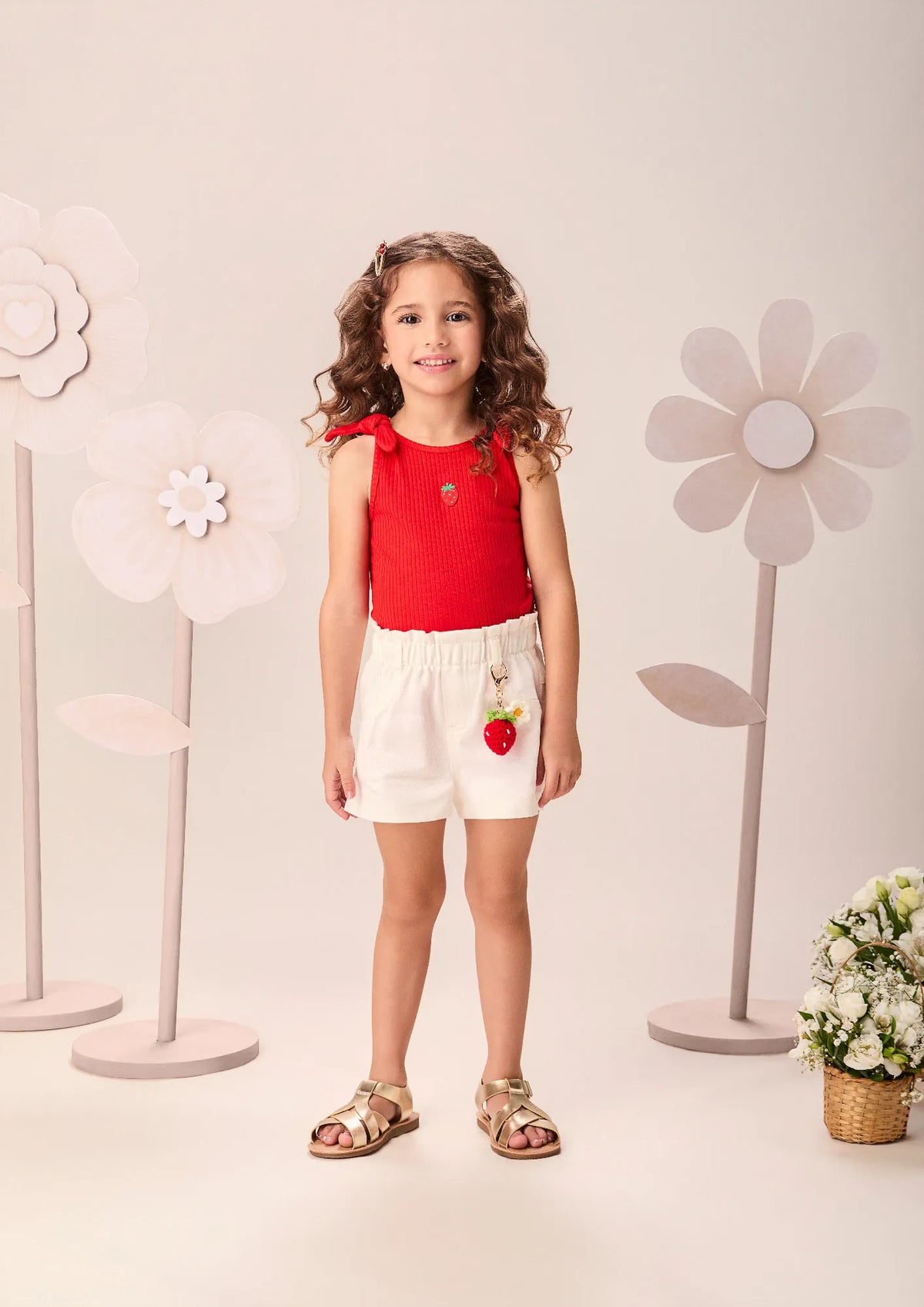 Shorts Infantil Menina Momi Branco Moranguinho