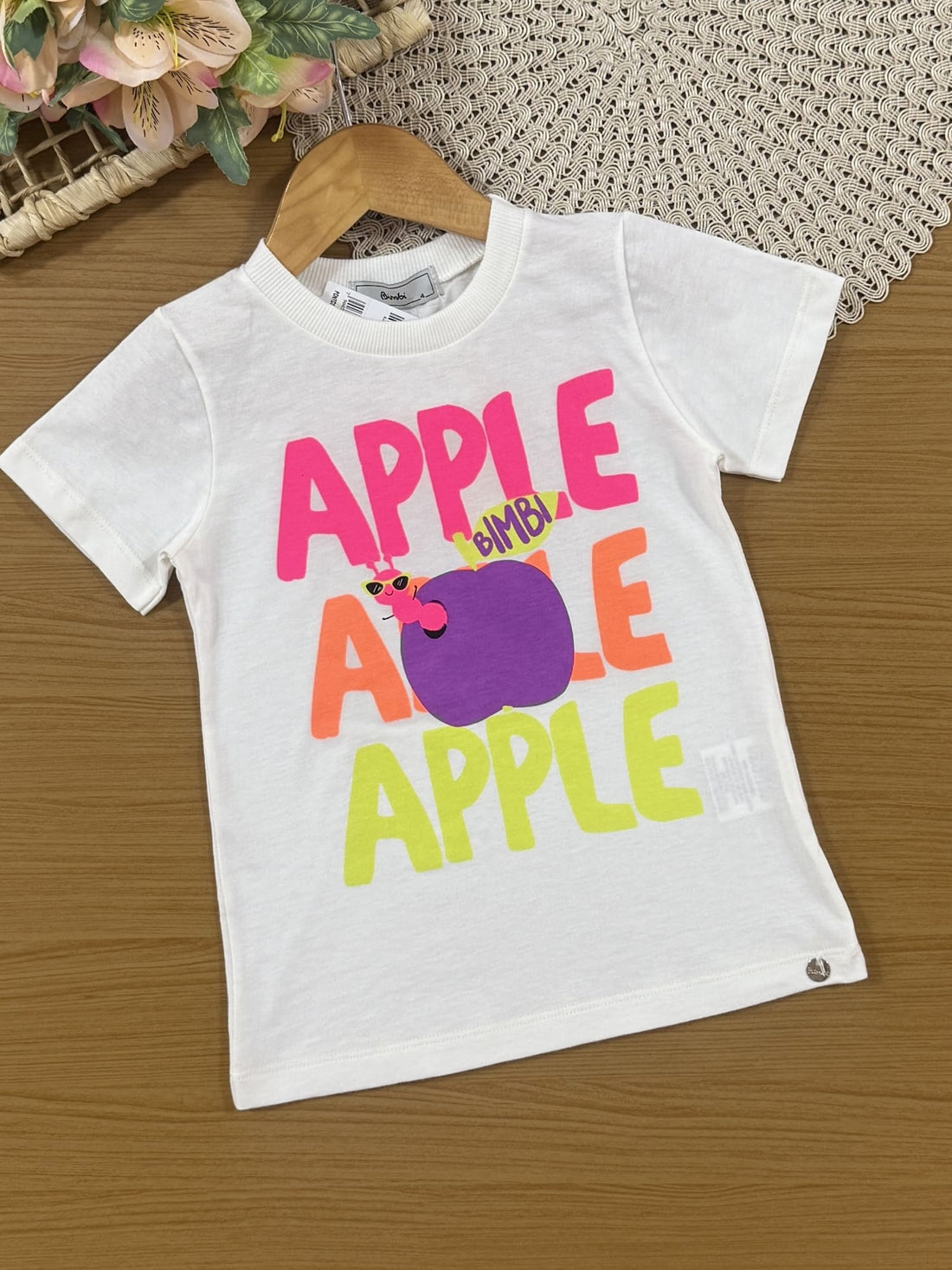 Conjunto Infantil Bimbi Verão com Shorts Laranja e Blusa Branca Apple