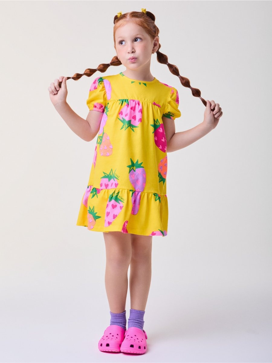 Vestido Infantil Bimbi Verão Amarelo Moranguinho