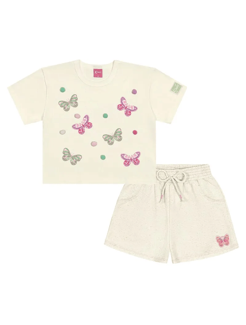 Conjunto Infantil Cinti Verão Shorts e Blusa Borboleta