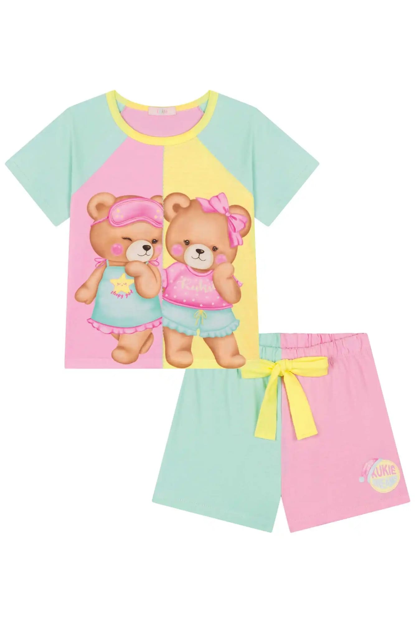 Pijama Infantil Kukiê Verão Com Shorts e Blusa Colorida Ursinhas