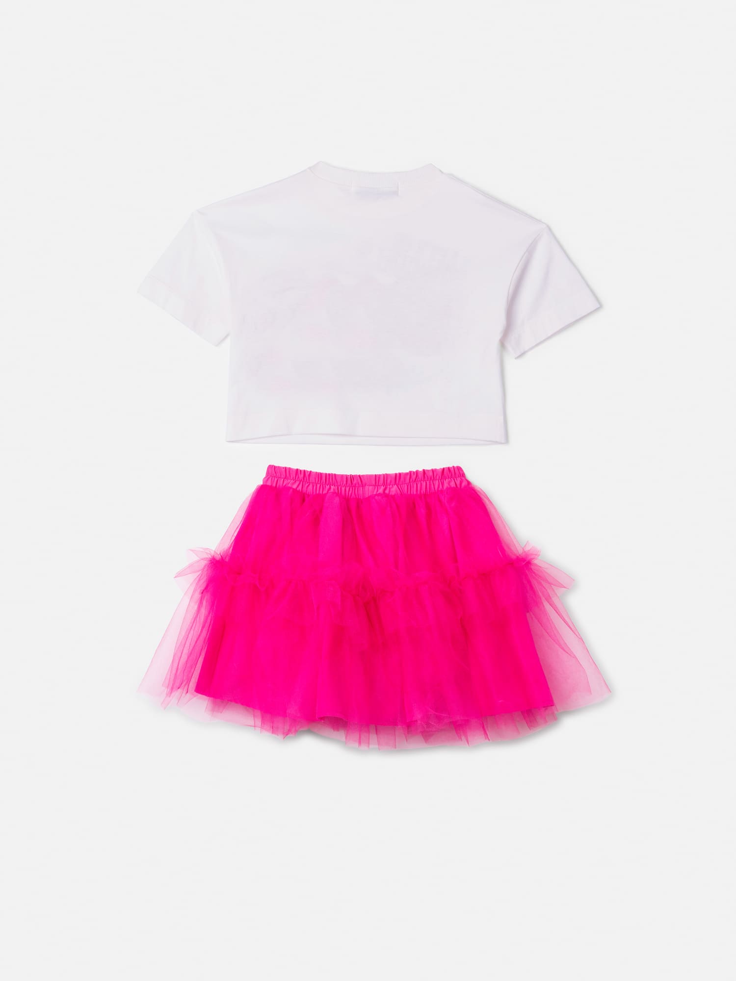 Conjunto Infantil Animê Verão com Saia Rosa em Tule e Blusa Branca Let's go Cowgirls