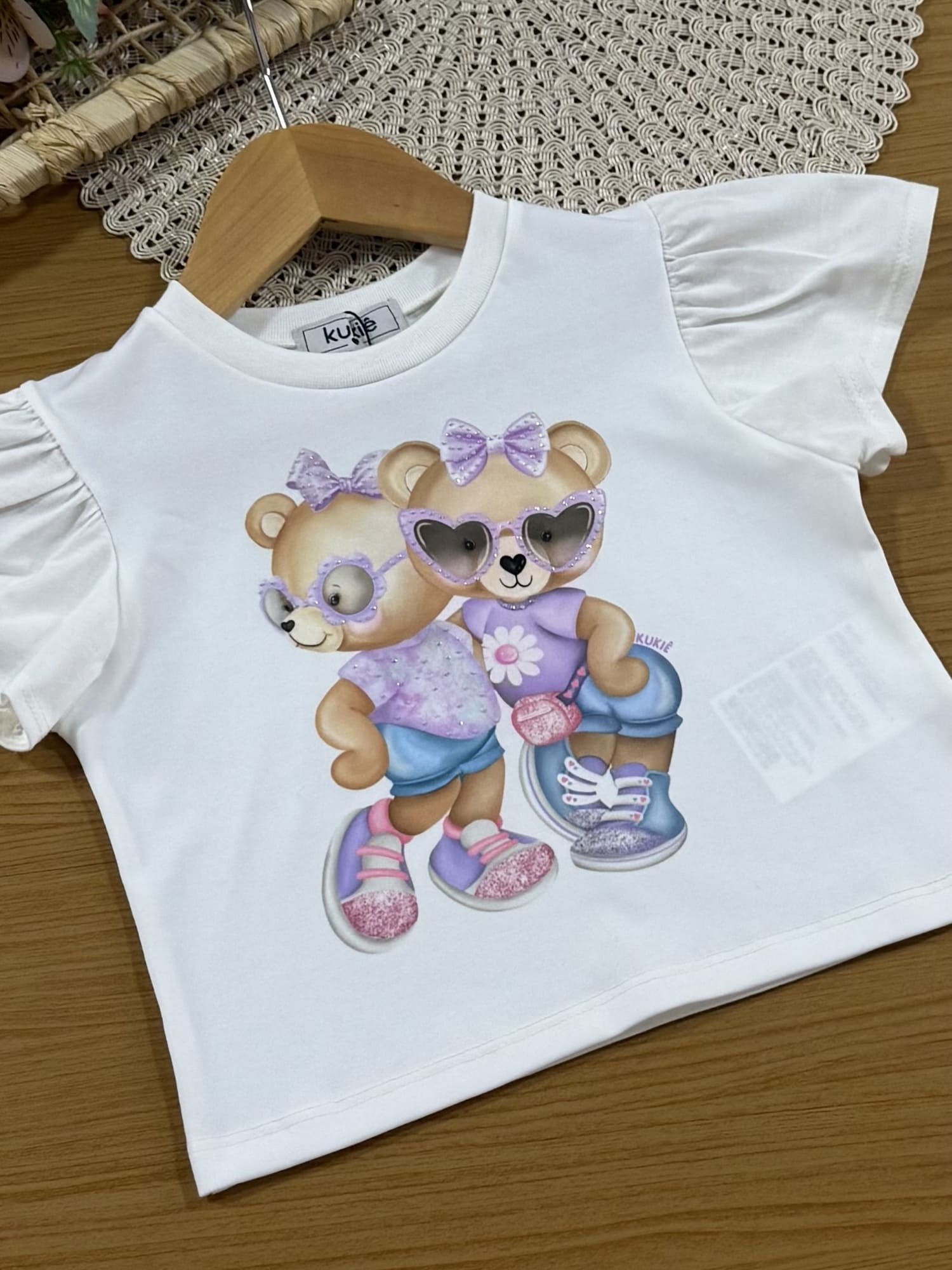 Conjunto Infantil Kukiê com Shorts Azul e Blusa Manga Curta Ursinhos
