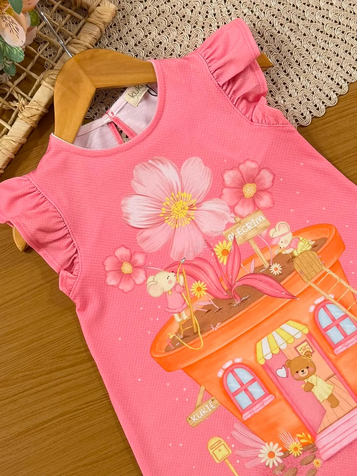 Vestido Infantil Kukiê Verão Rosa Jardin dos Animais