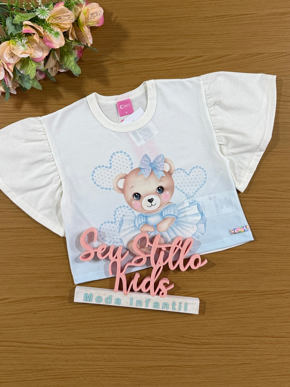 Blusa Infantil Cinti Verão Ursinha Azul
