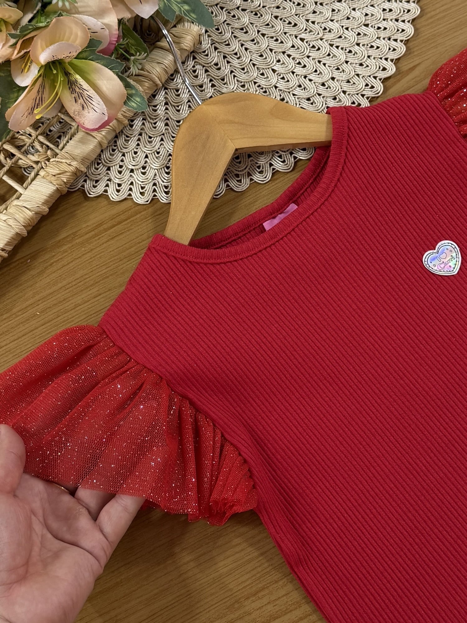 Blusa Infantil Cinti Verão Vermelha com Glitter