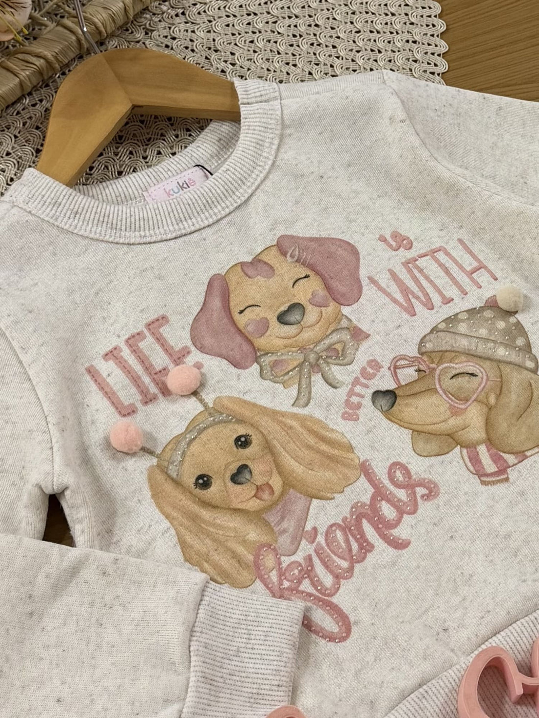 Casaco Infantil Kukiê Inverno Flanelado Off White Cachorrinhas