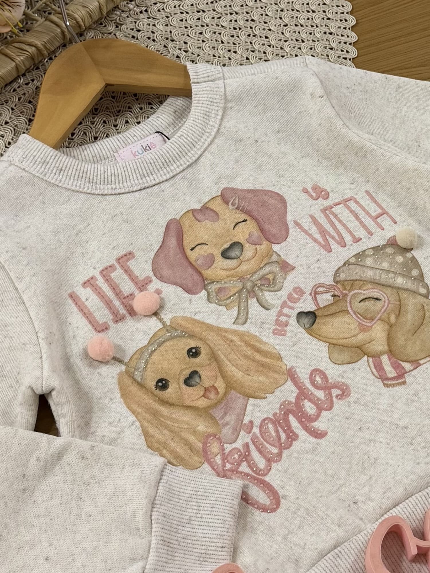 Casaco Infantil Kukiê Inverno Flanelado Off White Cachorrinhas