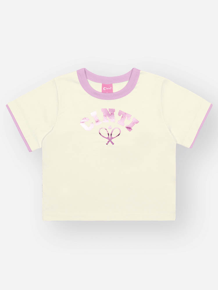 Conjunto Infantil Cinti Verão com Shorts Holográfico Rosa e Blusa Branca Sport