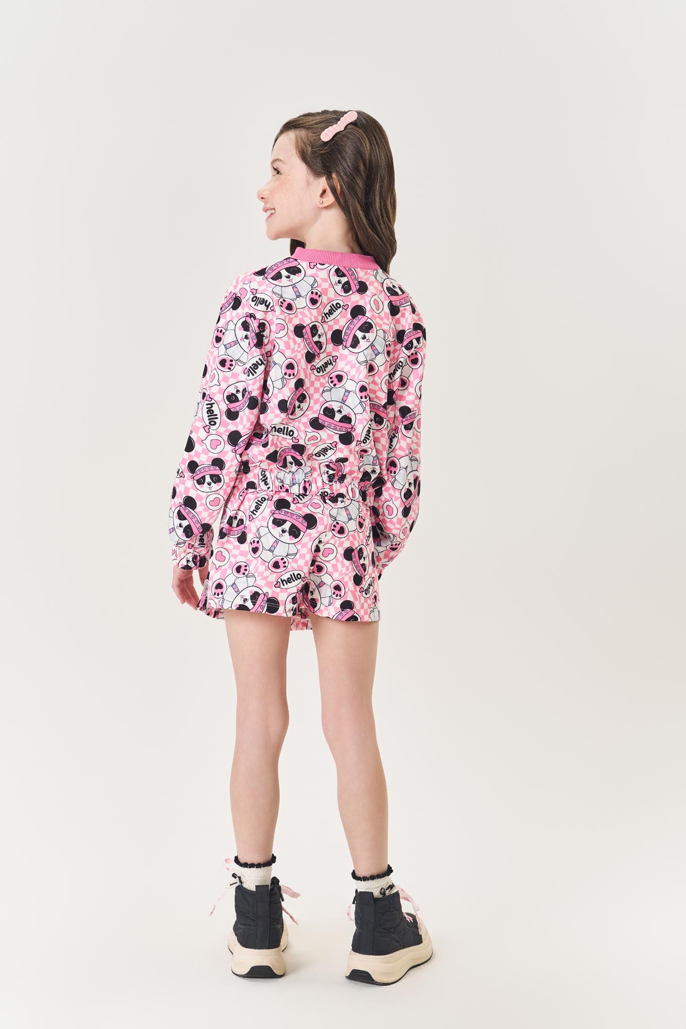 Conjunto Infantil Cinti Inverno com Short Saia e Jaqueta Rosa Pandinha