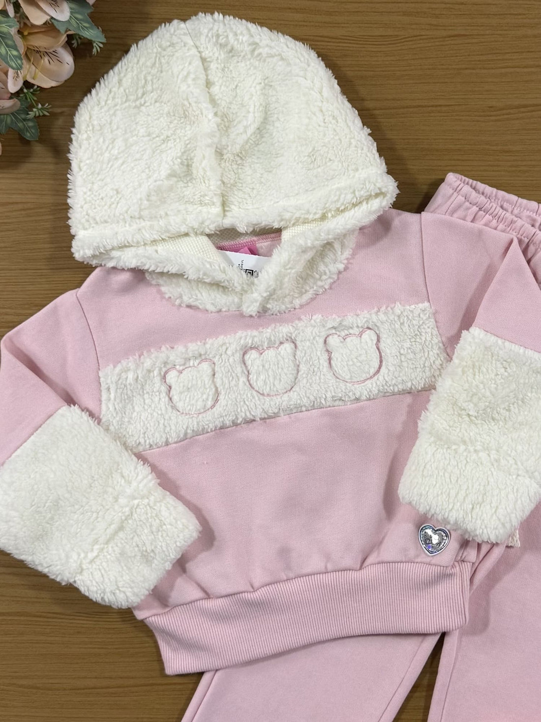 Conjunto Infantil Cinti Inverno Calça e Blusa Rosa Ursinho Teddy
