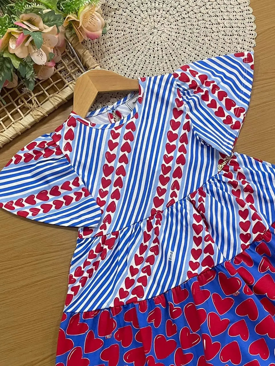 Vestido Infantil Bimbi Azul Corações