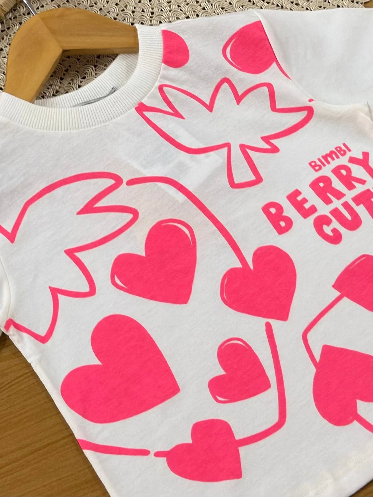 Blusa Infantil Menina Bimbi Branca Moranguinho Coração