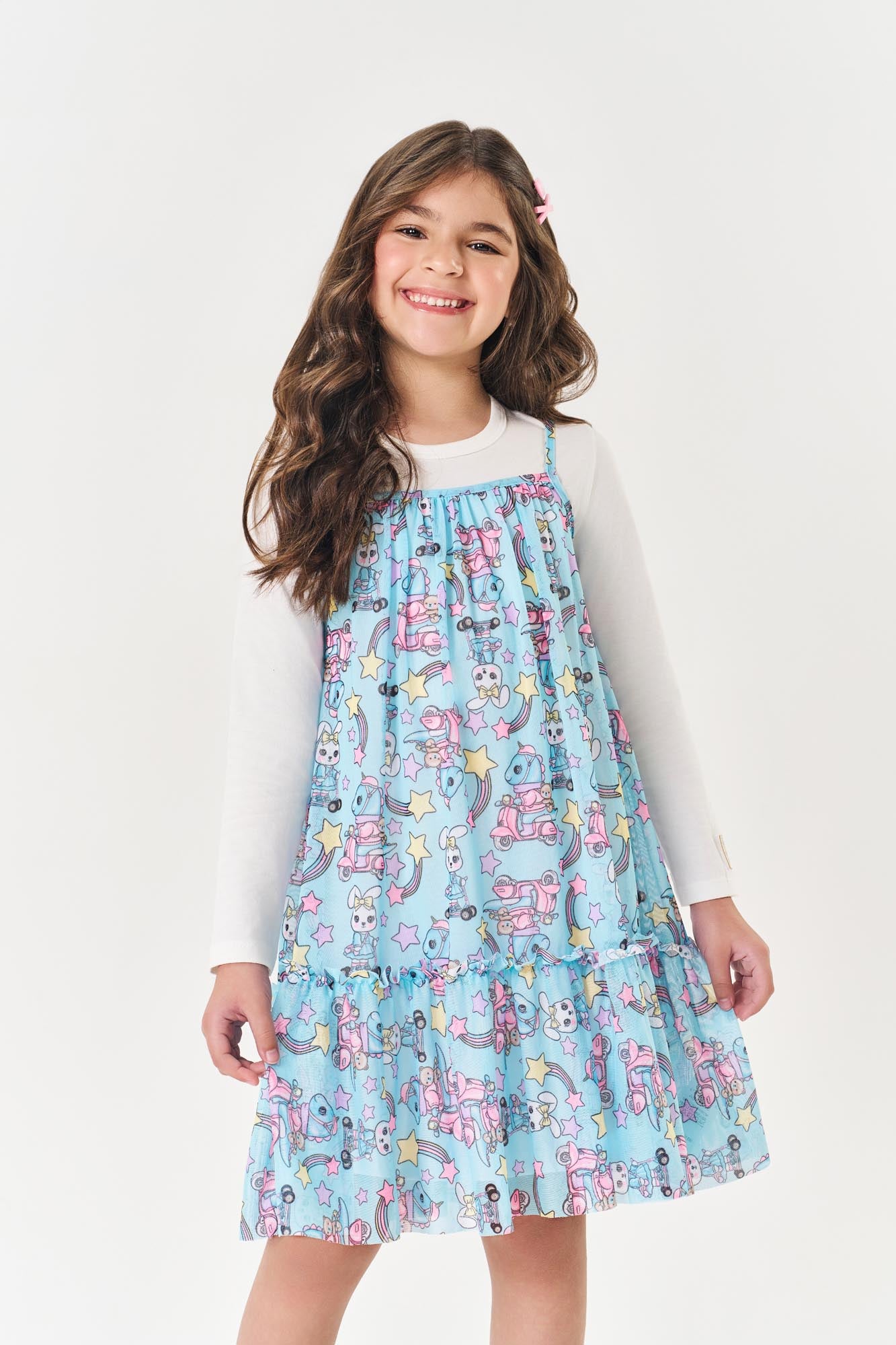 Vestido Infantil Cinti Inverno com Sobreposição Azul