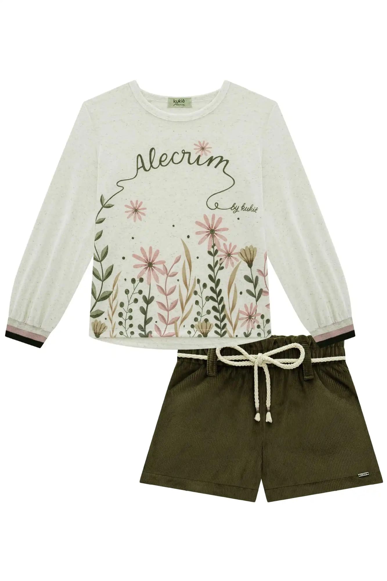 Conjunto Infantil Kukiê Inverno com Shorts Verde e Blusa Manga Longa Alecrim